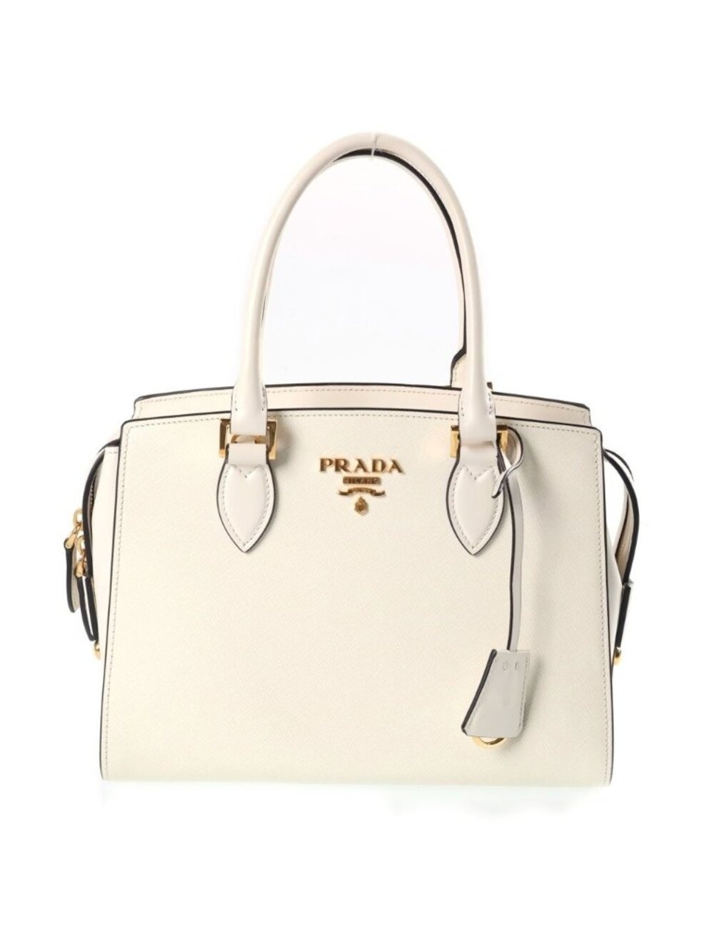 Prada Saffiano 2-Way Shoulder Bag White Leather Gold